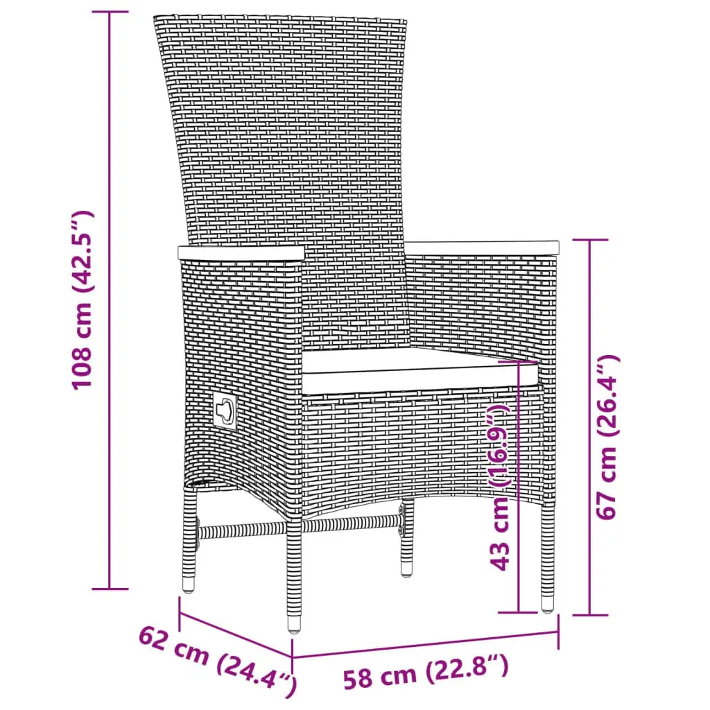 Garden Dining Set Black 9 Piece Poly Rattan Outdoor Furniture with Cushions