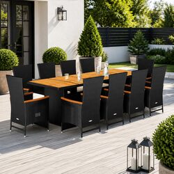 11 Piece Outdoor Dining Set Black Poly Rattan Garden Furniture Patio Chairs