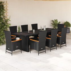 Concise 9 Piece Black Garden Dining Set with Cushions