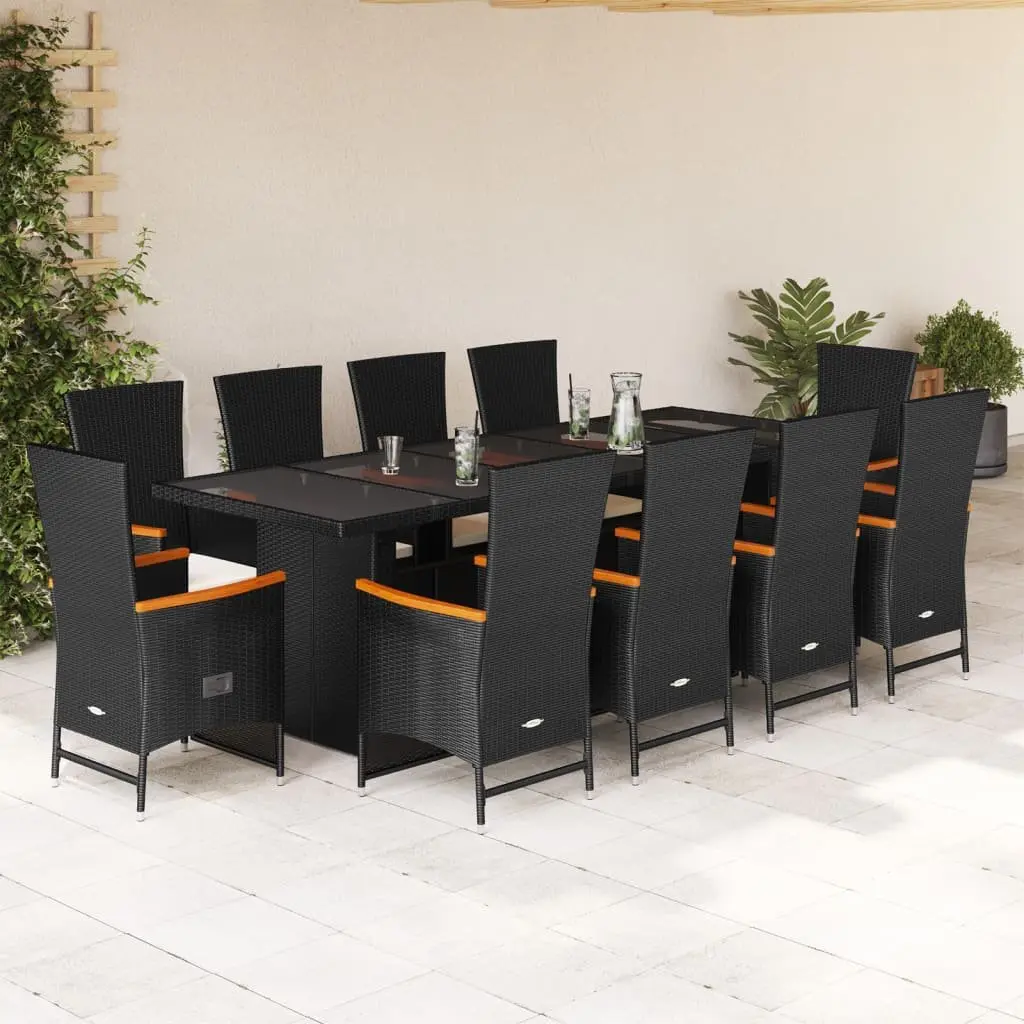 Outdoor Dining Set Black PE Rattan 11 Piece Includes Table Cushions Adjustable Backrest