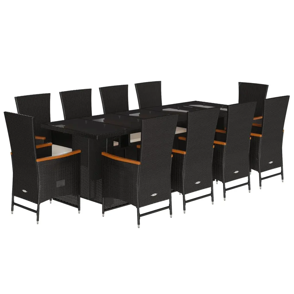 Outdoor Dining Set Black PE Rattan 11 Piece Includes Table Cushions Adjustable Backrest