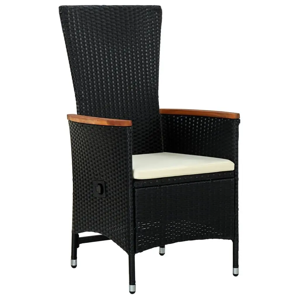 Outdoor Dining Set Black 11 Piece PE Rattan Cushions Tempered Glass Top