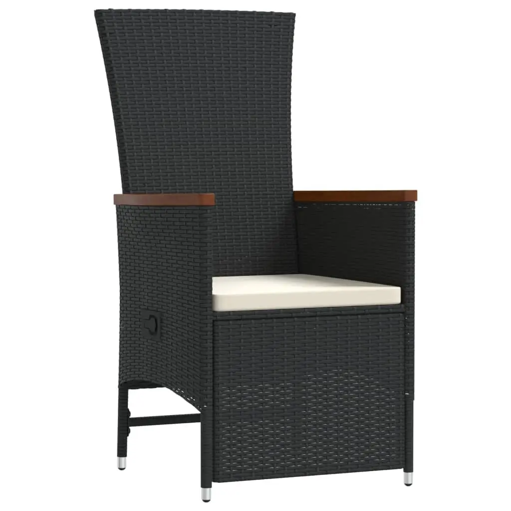 Outdoor Dining Set Black 11 Piece PE Rattan Cushions Tempered Glass Top
