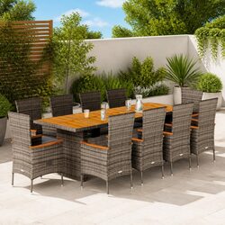 Garden Dining Set 11 Piece Grey Poly Rattan Outdoor Furniture Patio Table Chairs