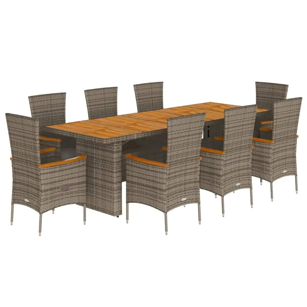 Garden Dining Set 9 Piece Outdoor Furniture Grey Poly Rattan Patio Table Chairs
