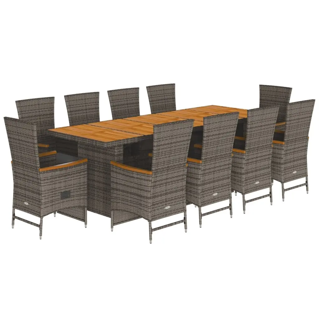 Garden Dining Set 11 Piece Grey Poly Rattan Outdoor Furniture Patio Chairs Table