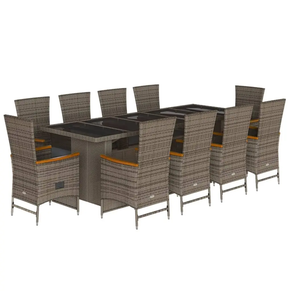Garden Dining Set 11 Piece Outdoor Furniture Grey Poly Rattan Cushions Patio