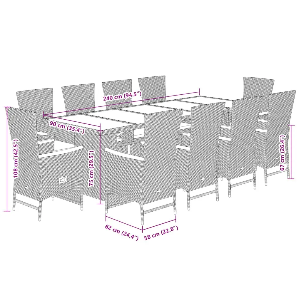 Garden Dining Set 11 Piece Outdoor Furniture Grey Poly Rattan Cushions Patio