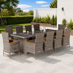 11 Piece Garden Dining Set Grey Poly Rattan Outdoor Furniture Patio Table Chairs