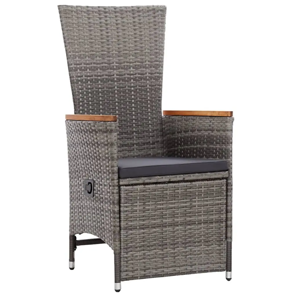 11 Piece Garden Dining Set Grey Poly Rattan Outdoor Furniture Adjustable Backrest Cushions