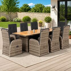 Garden Dining Set 9 Piece Outdoor Patio Furniture Grey Poly Rattan with Cushions