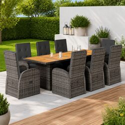 Garden Dining Set 9 Piece Outdoor Patio Furniture with Cushions Grey Poly Rattan