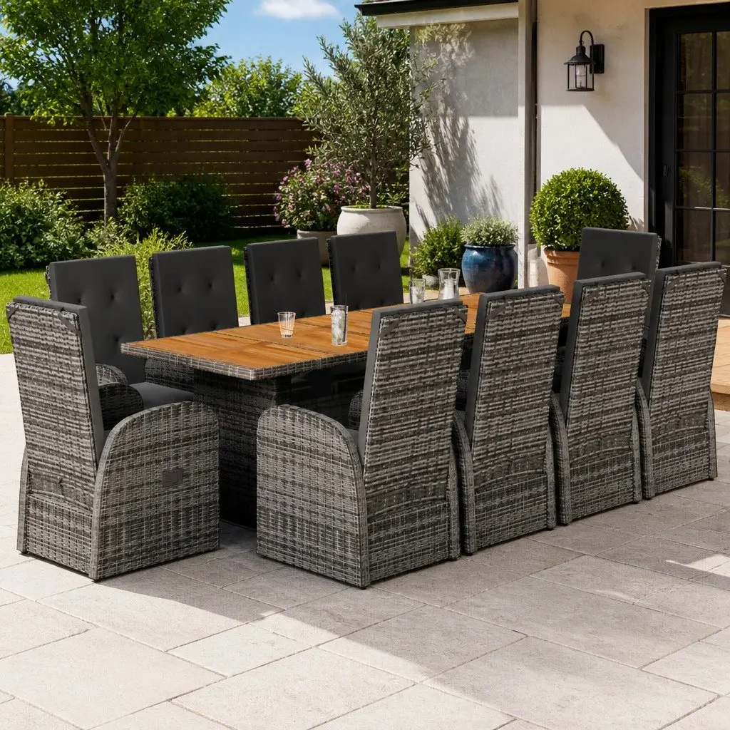 11 Piece Garden Dining Set with Cushions Grey Outdoor Furniture Patio Seating