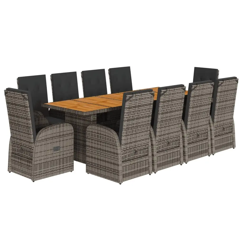 Garden Dining Set 11 Piece Outdoor Furniture Grey Poly Rattan with Cushions