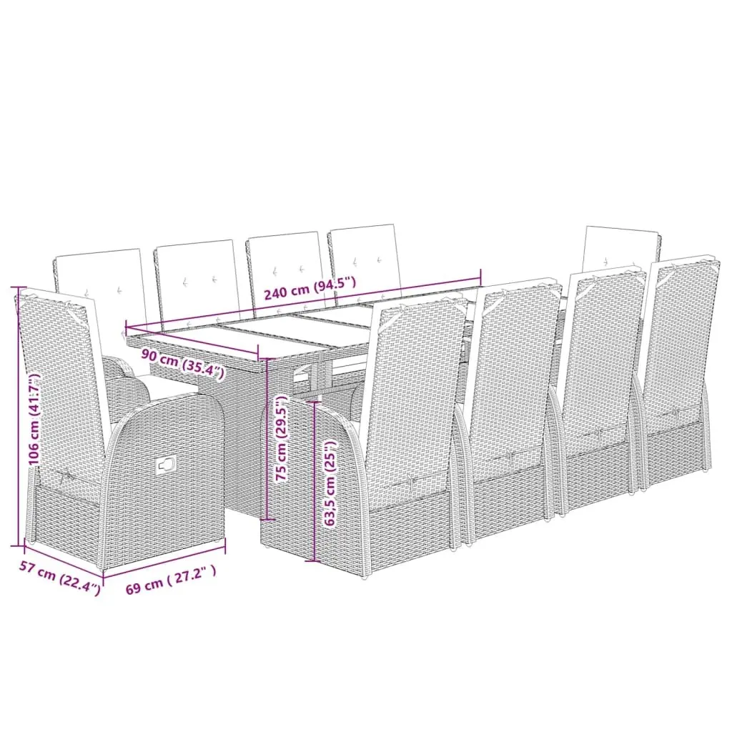 Garden Dining Set 11 Piece Outdoor Furniture Grey Poly Rattan with Cushions