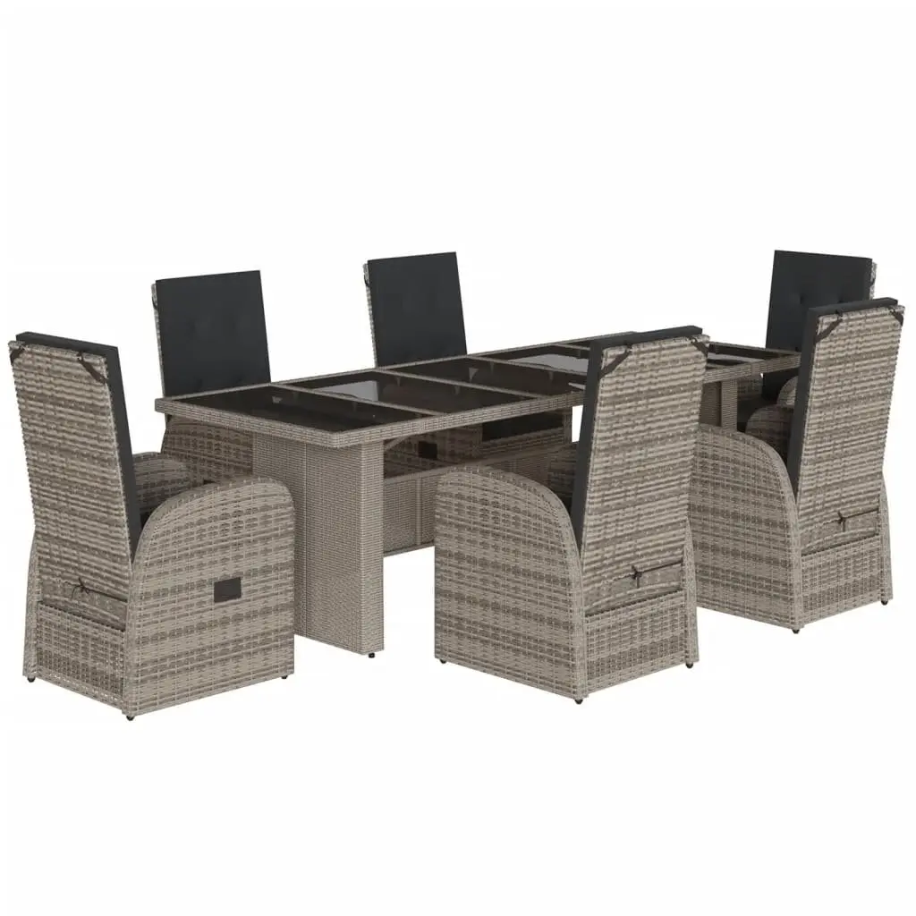 Garden Dining Set Grey 7 Piece Outdoor Furniture Poly Rattan Adjustable Backrest
