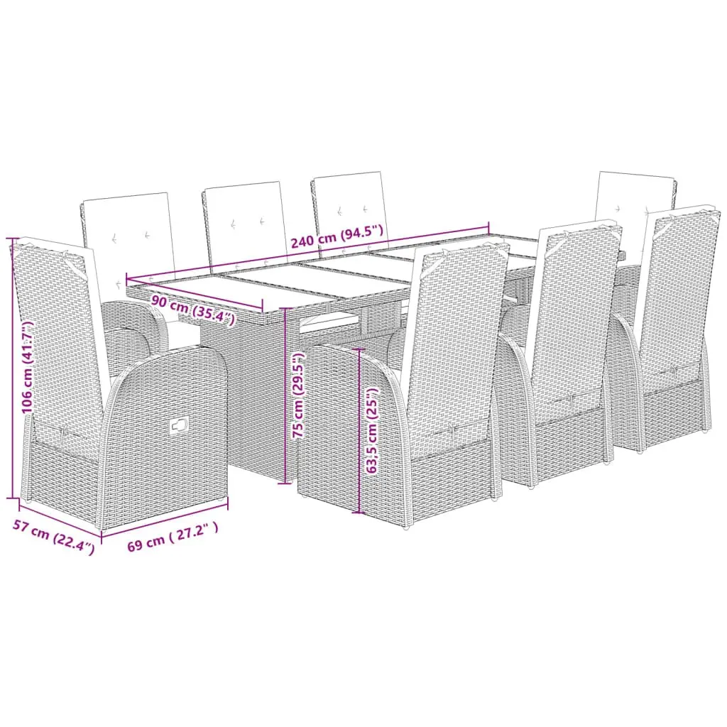 9 Piece Grey Outdoor Dining Set