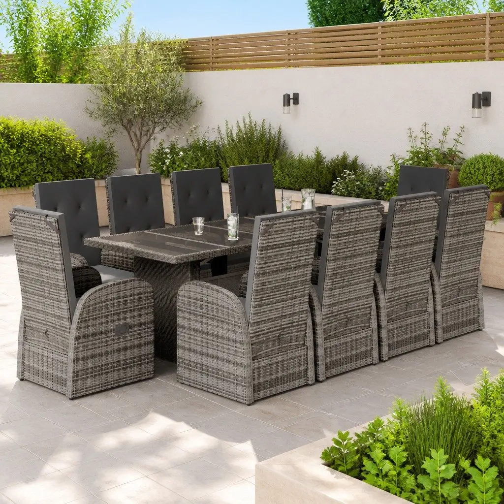 Garden Dining Set Grey 11 Piece Outdoor Furniture PE Poly Rattan with Cushions