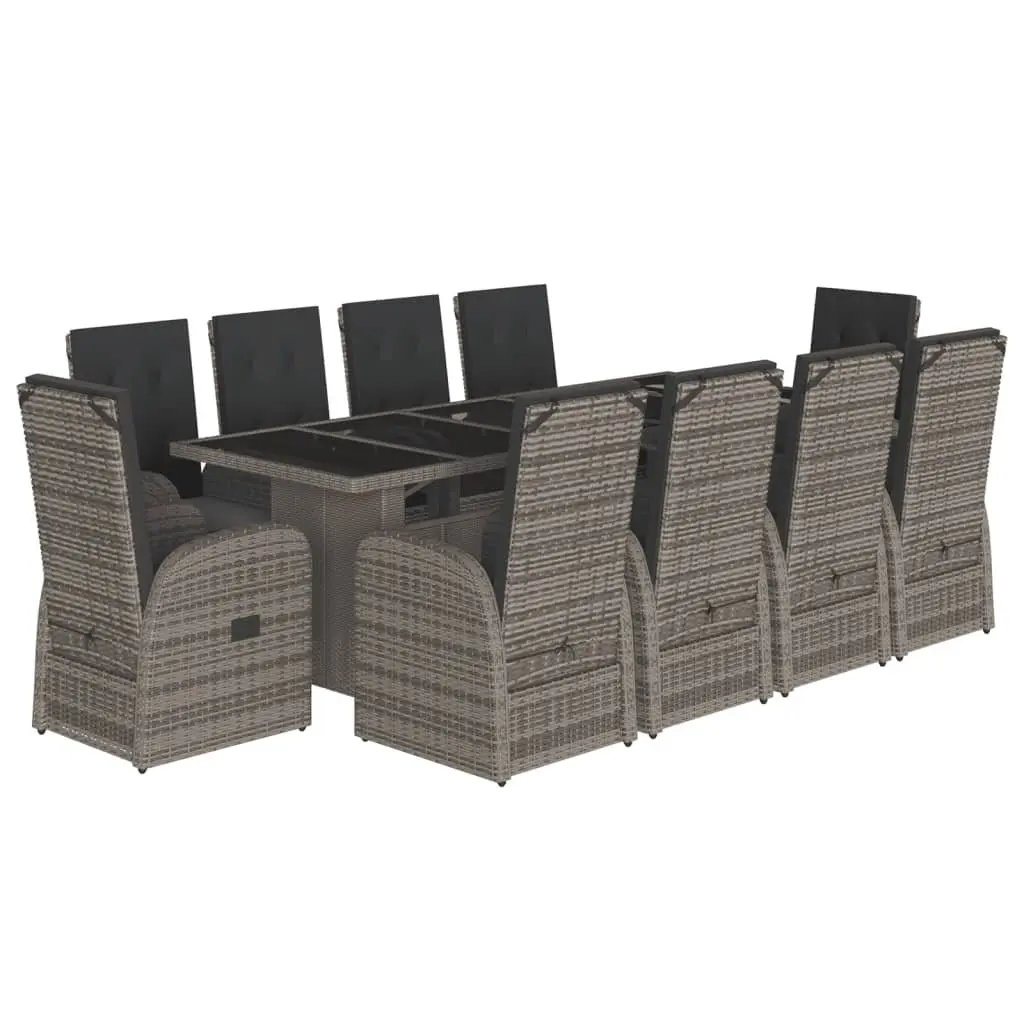 Garden Dining Set Grey 11 Piece Outdoor Furniture PE Poly Rattan with Cushions