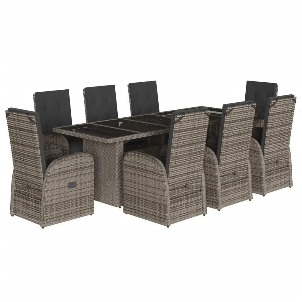 Garden Dining Set Grey 9 Piece Outdoor Furniture Poly Rattan Adjustable Backrest