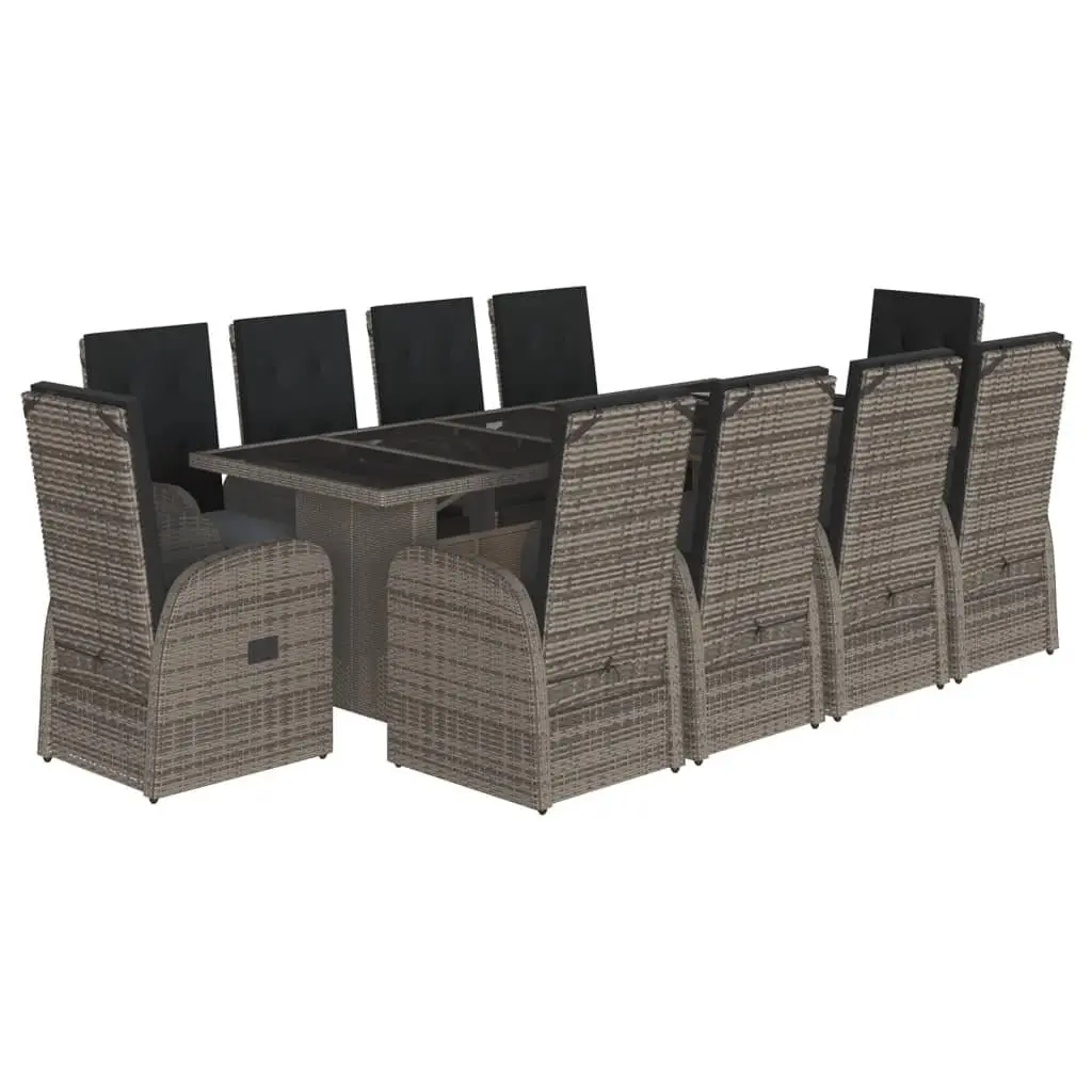 Garden Dining Set 11 Pieces Outdoor Patio Furniture with Cushions Grey Rattan