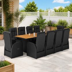 11 Piece Garden Dining Set with Cushions Black Rattan Outdoor Furniture Patio