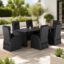 Outdoor Dining Set 7 Piece Garden Furniture Black Poly Rattan with Cushions