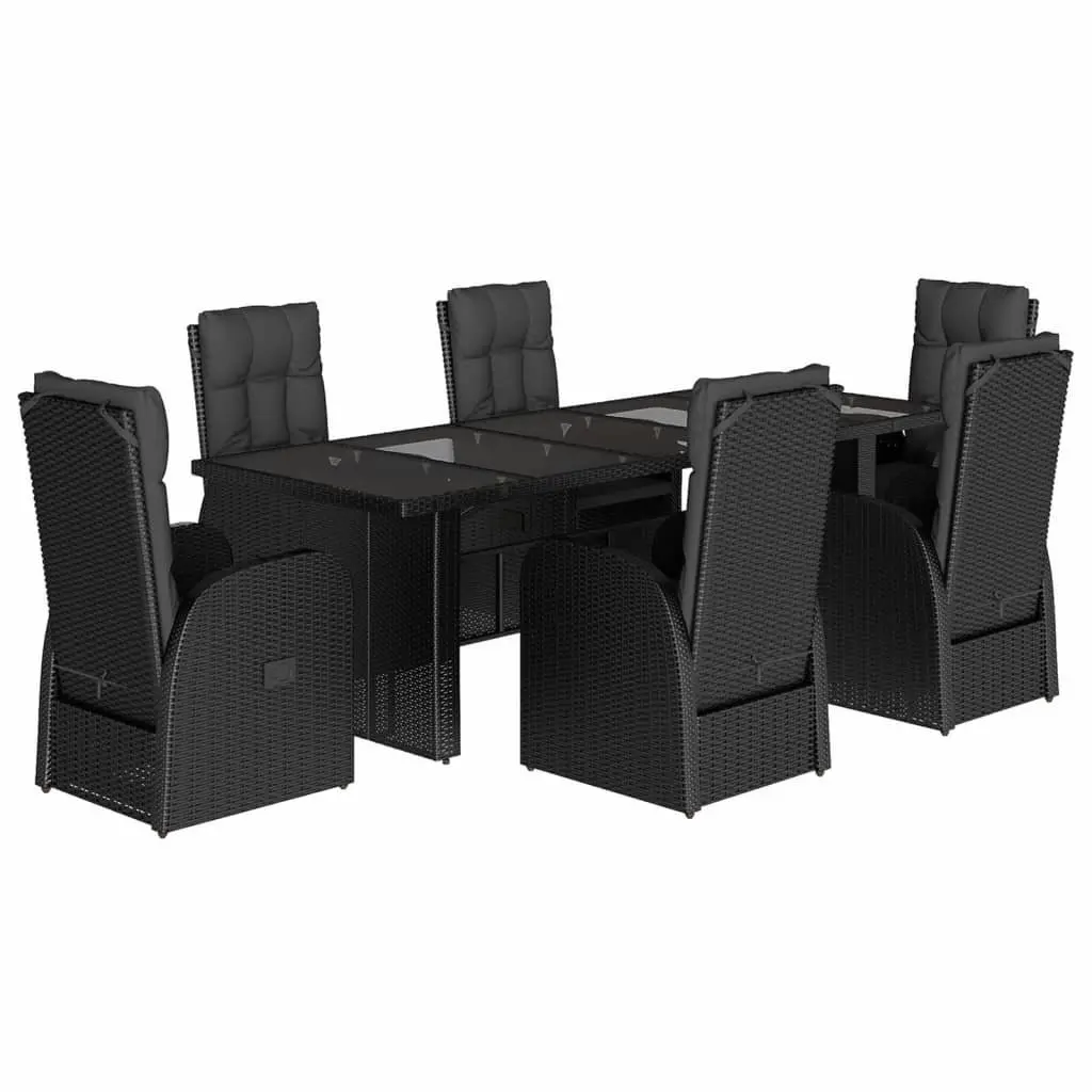 Outdoor Dining Set Black 7 Piece Garden Furniture with Cushions