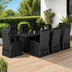 Garden Dining Set 9 Piece Outdoor Furniture PE Rattan Black Patio Table Chairs