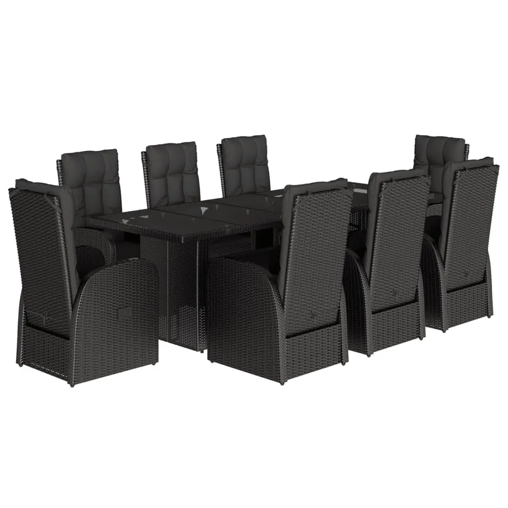 Garden Dining Set 9 Piece Outdoor Furniture PE Rattan Black Patio Table Chairs