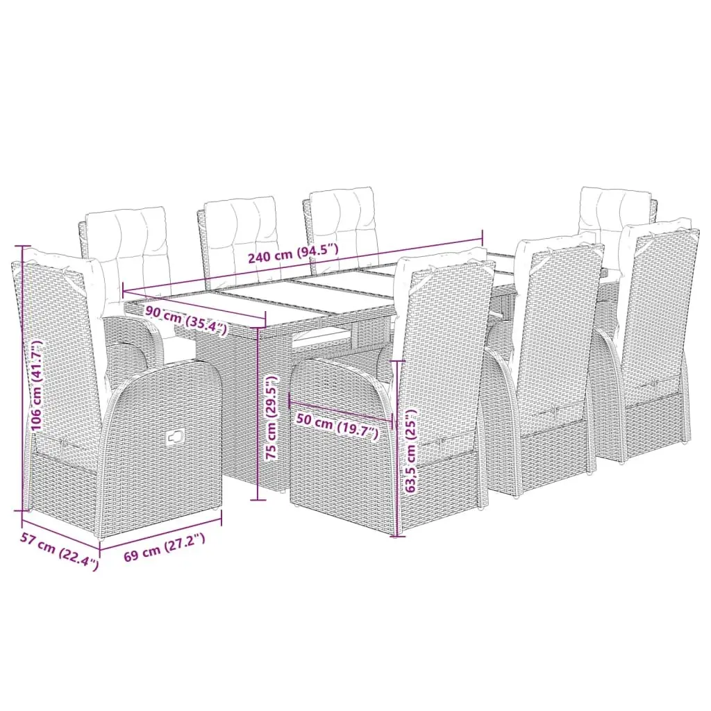 Garden Dining Set 9 Piece Outdoor Furniture PE Rattan Black Patio Table Chairs