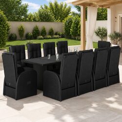 Garden Dining Set 11 Pieces Outdoor Furniture Black Poly Rattan with Cushions