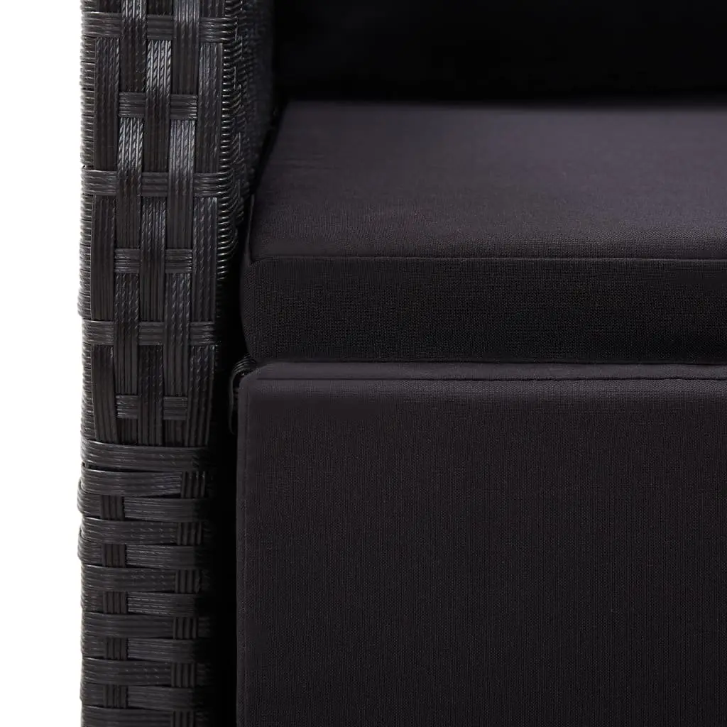 Garden Dining Set 11 Pieces Outdoor Furniture Black Poly Rattan with Cushions
