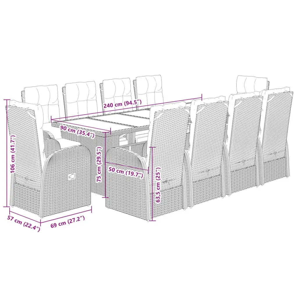 Garden Dining Set 11 Pieces Outdoor Furniture Black Poly Rattan with Cushions