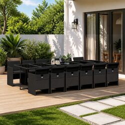 13 Piece Black Outdoor Dining Set Garden Patio Furniture with Cushions Foldable