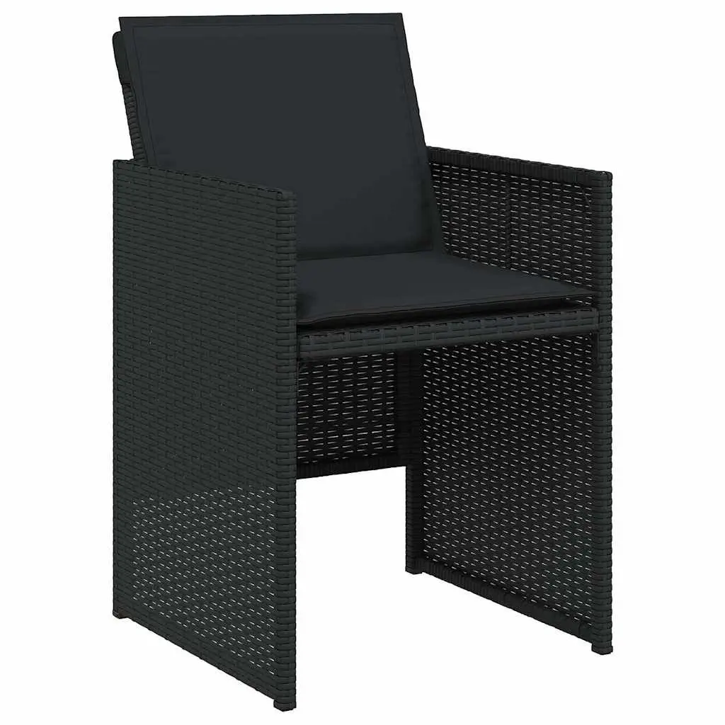 9PieceGardenDiningSetPatioBlackPolyRattanWithComfortCushionsAndTemperedGlassTable