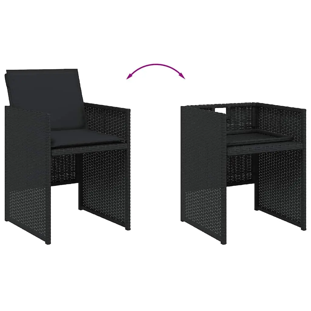 9PieceGardenDiningSetPatioBlackPolyRattanWithComfortCushionsAndTemperedGlassTable