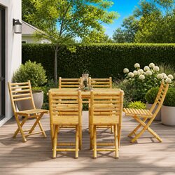Set of 6 Bamboo Folding Chairs for Outdoor Comfort