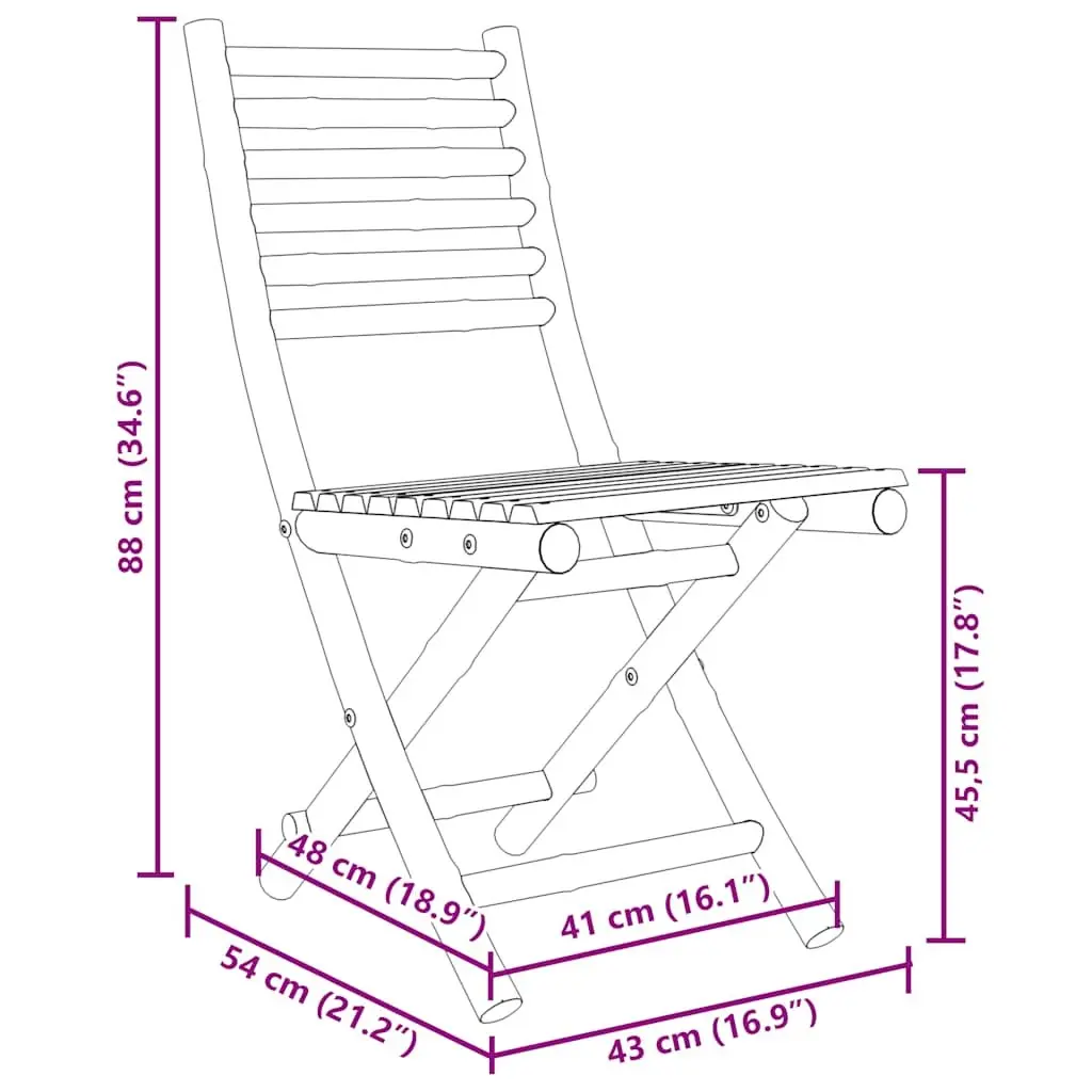 Bistro Set Brown 3 Piece Foldable Bamboo Table Chairs
