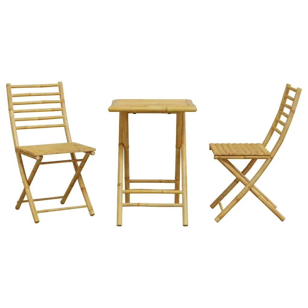 Bistro Set Brown 3 Piece Foldable Bamboo Table Chairs
