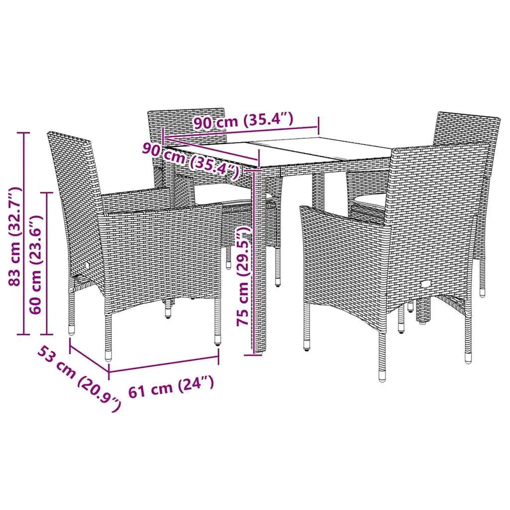 Garden Dining Set 5 Piece Outdoor Furniture Table Chairs Cushions Grey Patio