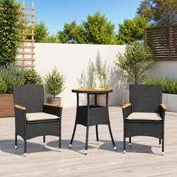 3 Piece Outdoor Dining Set Black Poly Rattan Garden Furniture Patio Table Chairs