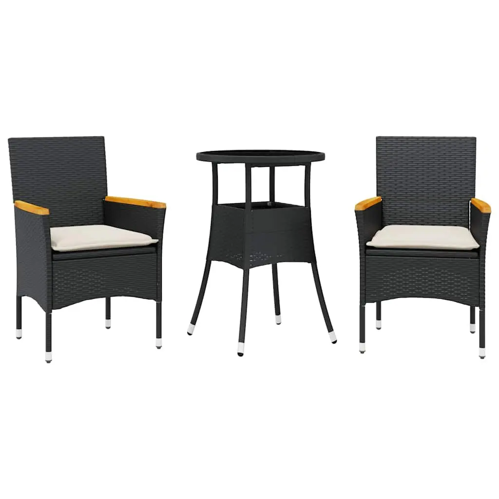 Outdoor Dining Set 3 Piece Garden Furniture Poly Rattan Glass Table Patio
