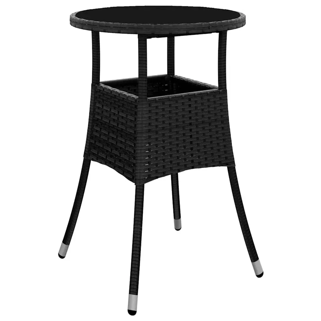 5 Piece Garden Dining Set with Cushions Black Poly Rattan Glass Outdoor Patio