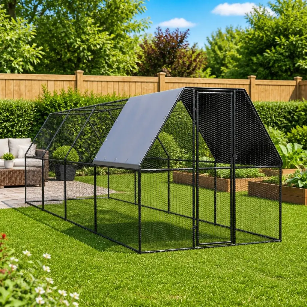 Chicken Cage Silver 2x8x2m Galvanised Steel Outdoor Poultry Coop Enclosure