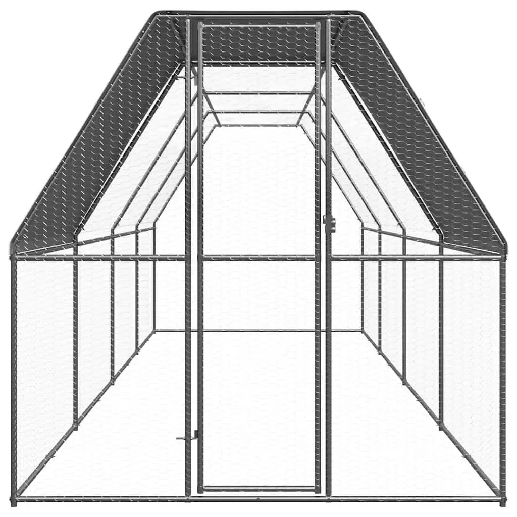 Chicken Cage Silver 2x8x2m Galvanised Steel Outdoor Poultry Coop Enclosure