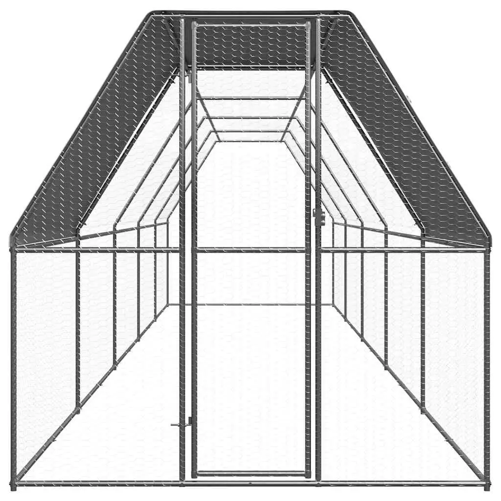 Chicken Cage Silver 2x10x2m Galvanised Steel Walk-In Coop Outdoor Enclosure