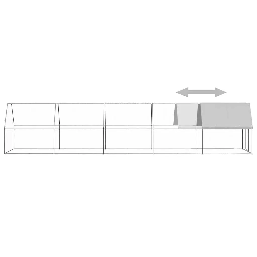 Chicken Cage Silver 2x10x2m Galvanised Steel Walk-In Coop Outdoor Enclosure