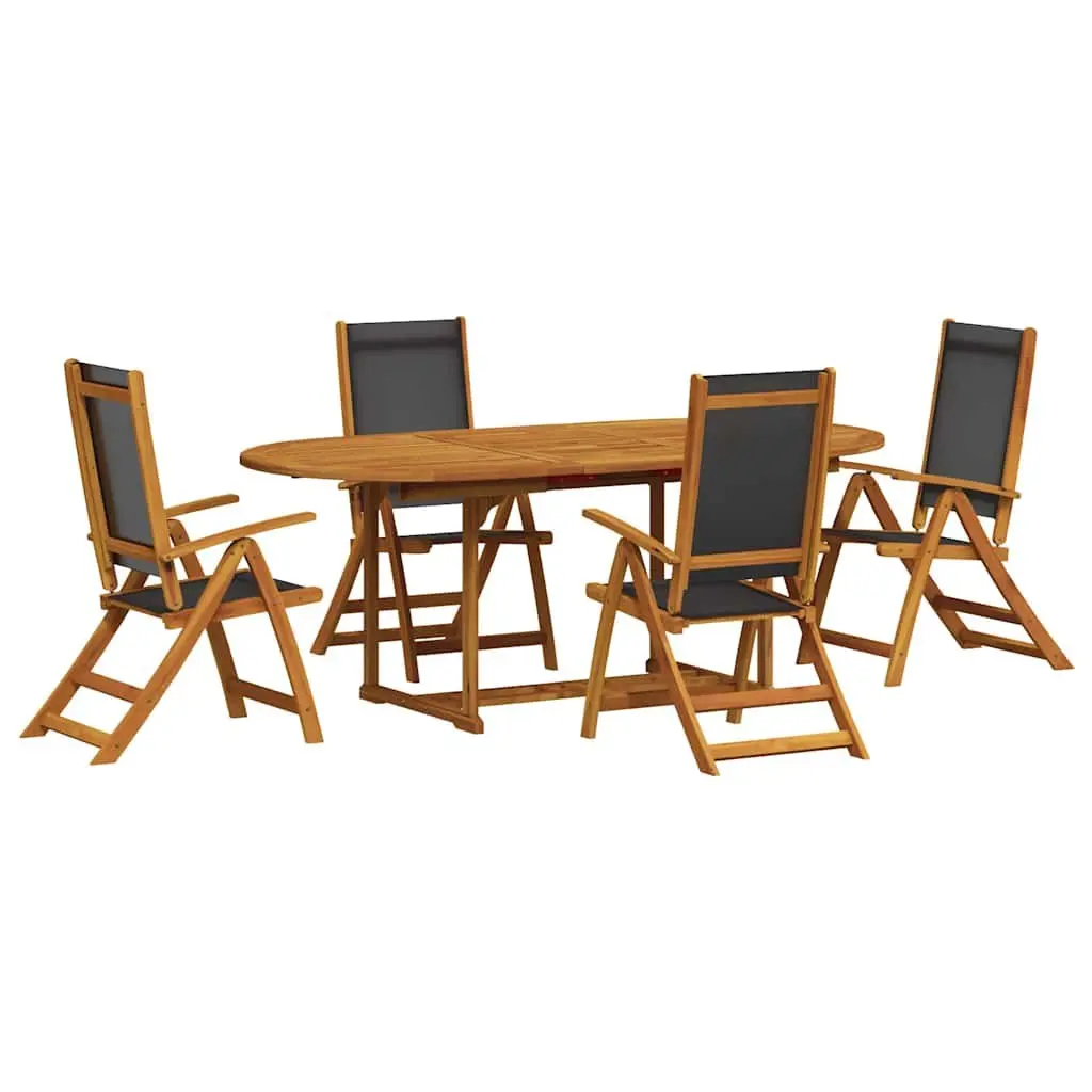 5 Piece Garden Dining Set Brown Acacia Wood Adjustable Chairs Table