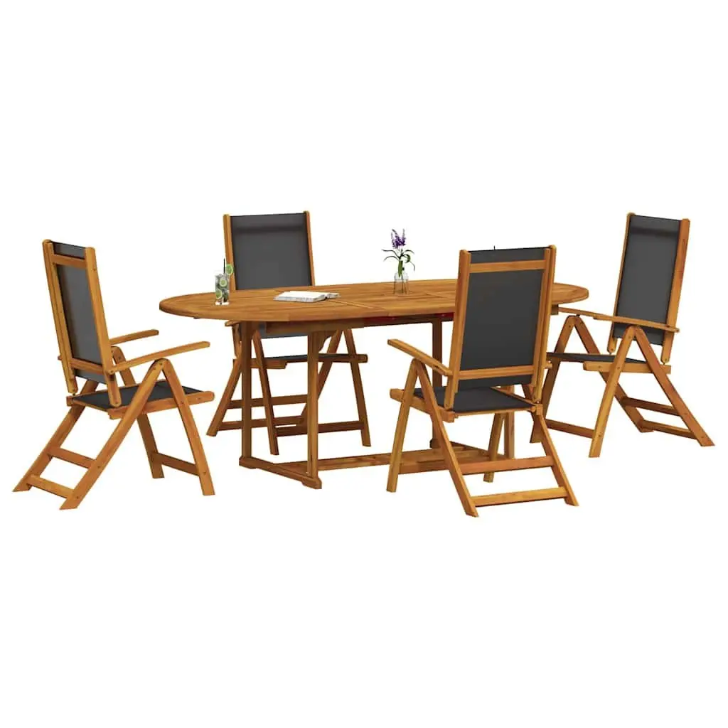 5 Piece Garden Dining Set Brown Acacia Wood Adjustable Chairs Table